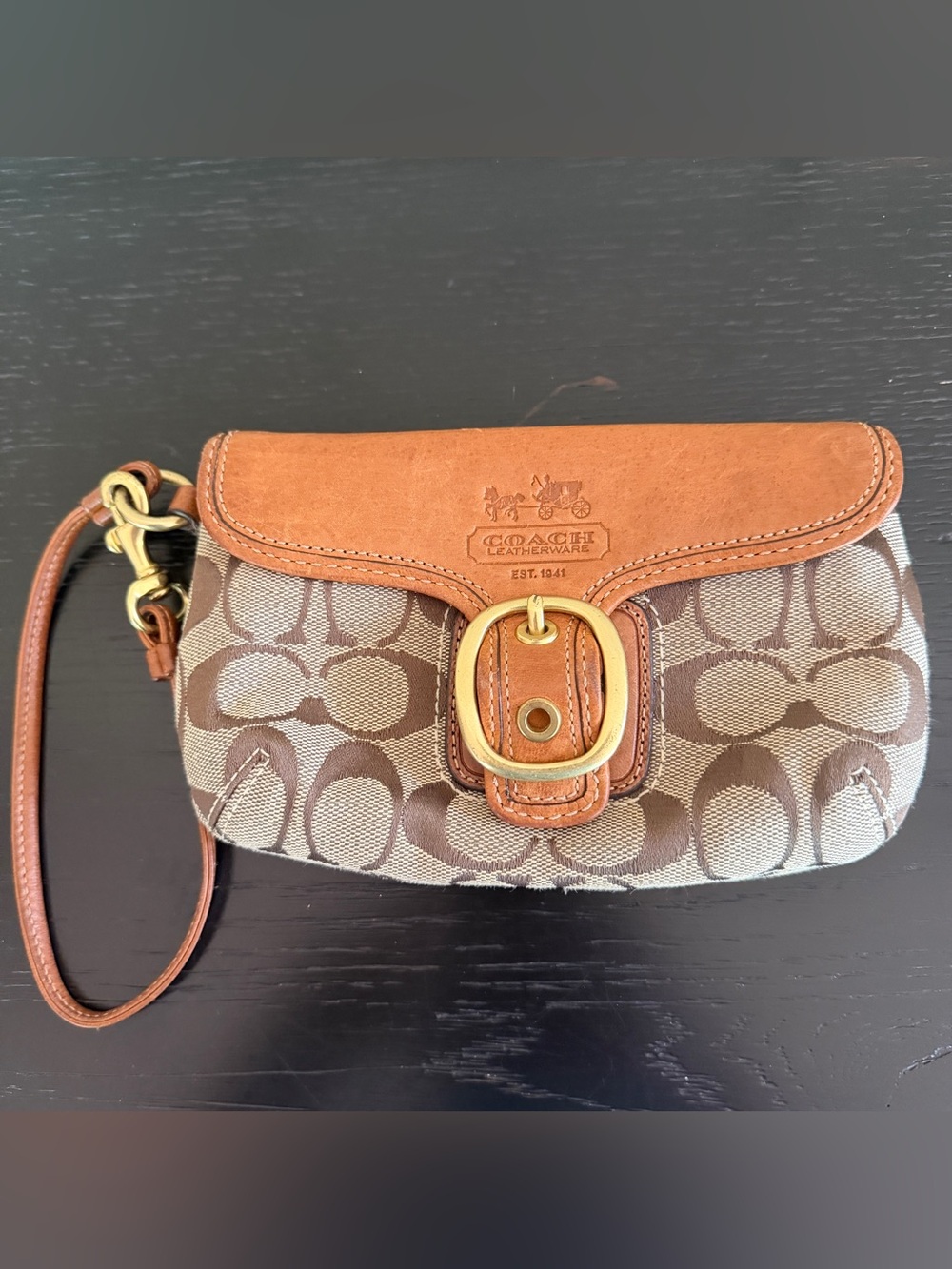 Vtg Coach Bleecker Legacy Signature Jacquard & Leather Tattersall Wristlet Bag